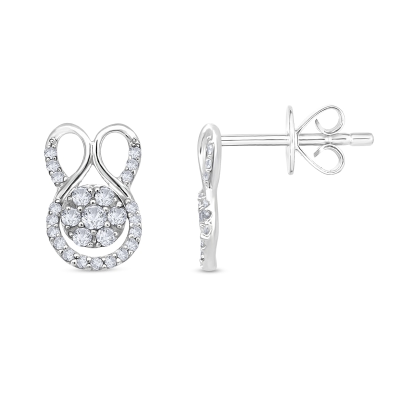 Main Image 3 of 1/4 CT. T.W. Multi-Diamond Abstract Bunny Stud Earrings in 10K White Gold