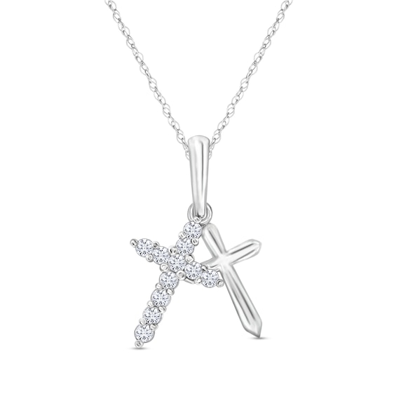 1/10 CT. T.w. Diamond Double Cross Charm Pendant in 10K White Gold