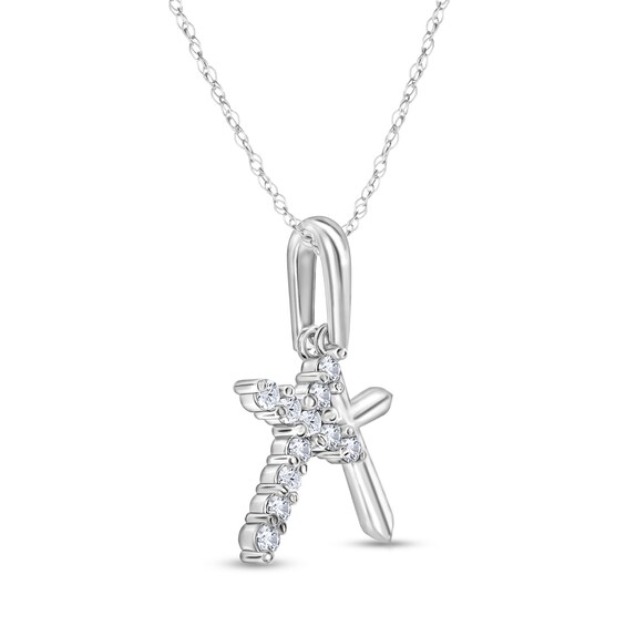 1/10 CT. T.w. Diamond Double Cross Charm Pendant in 10K White Gold