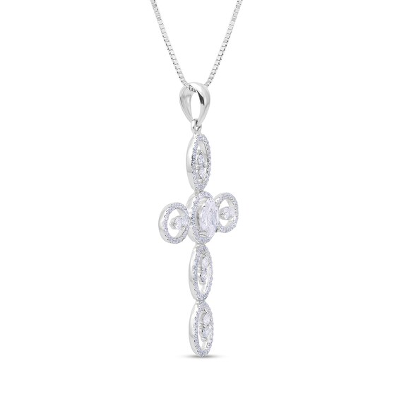 7/8 CT. T.w. Diamond Ovals Cross Pendant in 10K White Gold