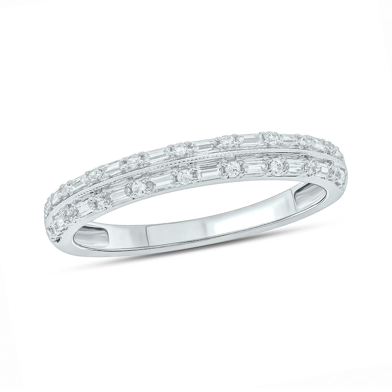Main Image 1 of 1/5 CT. T.W. Baguette Diamond Double Row Vintage-Style Band in 10K White Gold