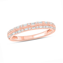 1/5 CT. T.W. Baguette Diamond Double Row Vintage-Style Band in 10K Rose Gold