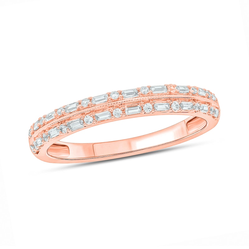 1/5 CT. T.W. Baguette Diamond Double Row Vintage-Style Band in 10K Rose ...
