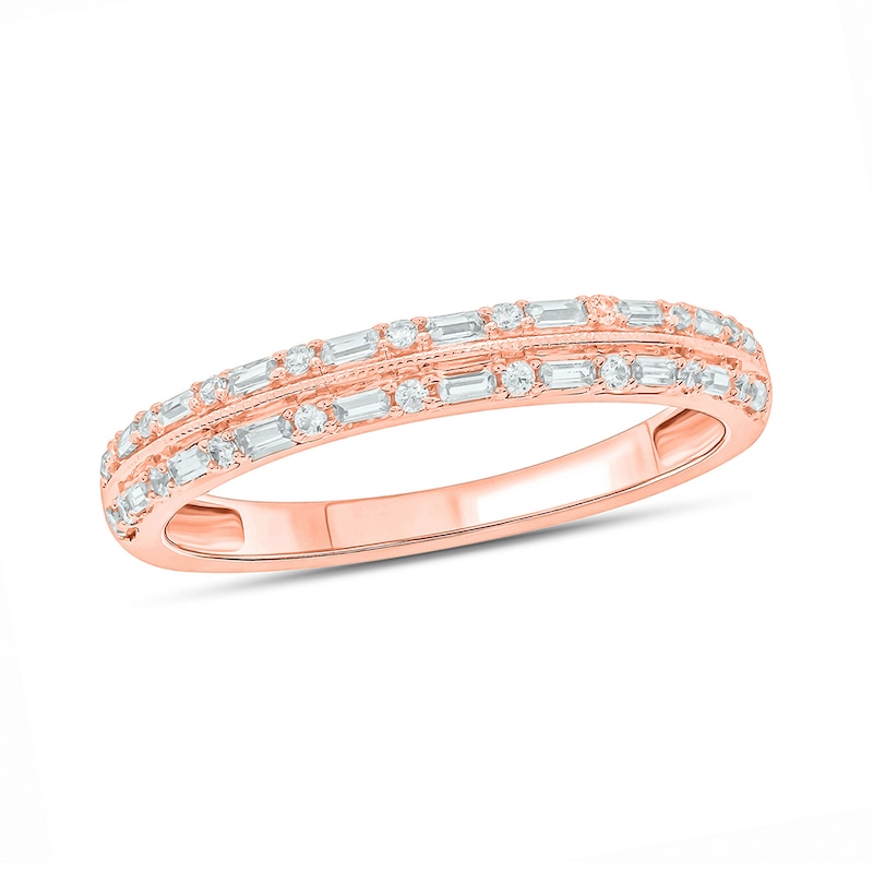 Main Image 1 of 1/5 CT. T.W. Baguette Diamond Double Row Vintage-Style Band in 10K Rose Gold