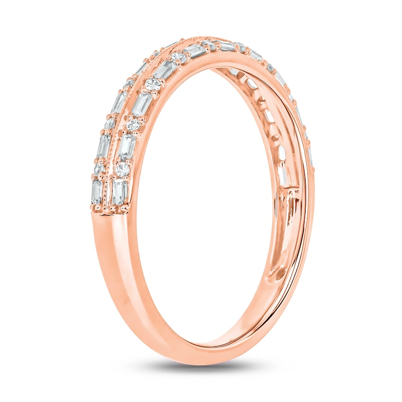 Main Image 2 of 1/5 CT. T.W. Baguette Diamond Double Row Vintage-Style Band in 10K Rose Gold