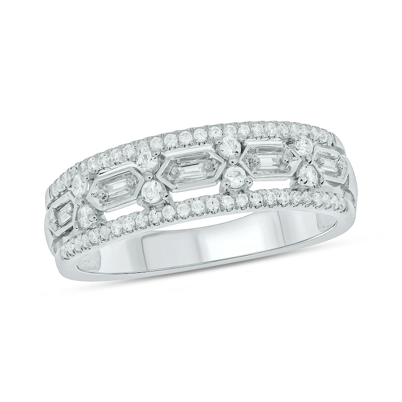 Main Image 1 of 1/3 CT. T.W. Diamond Edge Hexagon Station Band in 10K White Gold