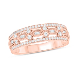 1/3 CT. T.W. Diamond Edge Hexagon Station Band in 10K Rose Gold
