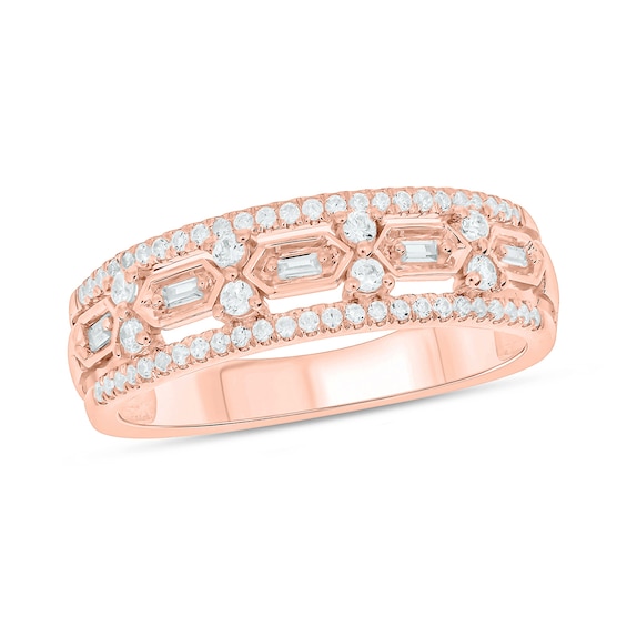 1/3 CT. T.w. Diamond Edge Hexagon Station Band in 10K Rose Gold