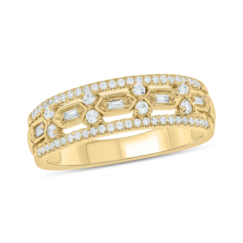 Main Image 1 of 1/3 CT. T.W. Diamond Edge Hexagon Station Band in 10K Gold