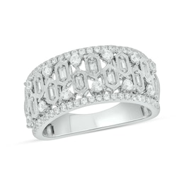 3/4 CT. T.W. Diamond Edge Hexagon Pattern Band in 10K White Gold
