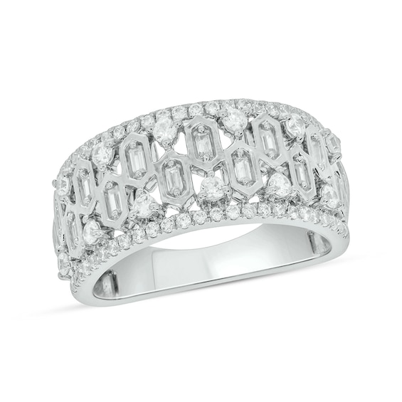 3/4 CT. T.w. Diamond Edge Hexagon Pattern Band in 10K White Gold