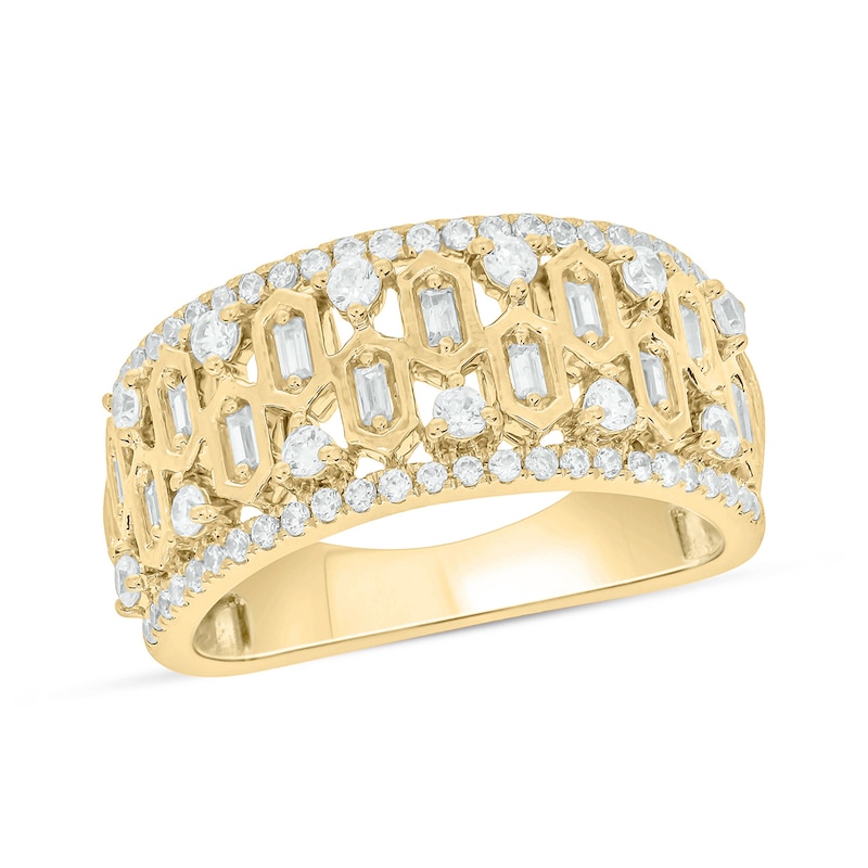 Main Image 1 of 3/4 CT. T.W. Diamond Edge Hexagon Pattern Band in 10K Gold