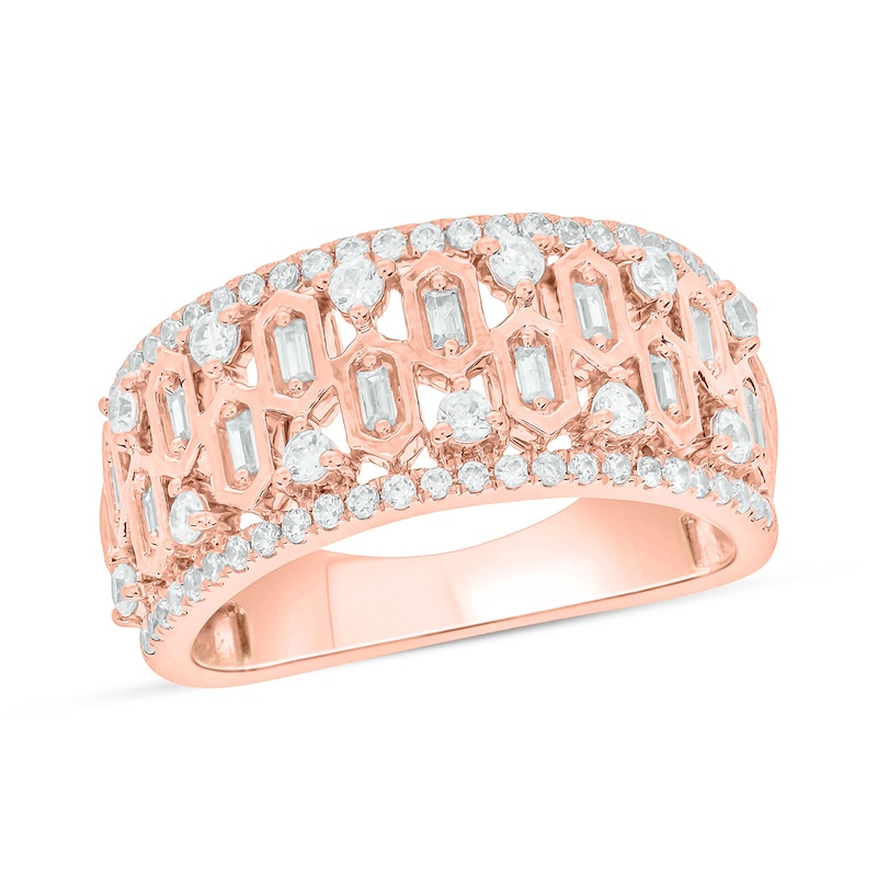 Main Image 1 of 3/4 CT. T.W. Diamond Edge Hexagon Pattern Band in 10K Rose Gold