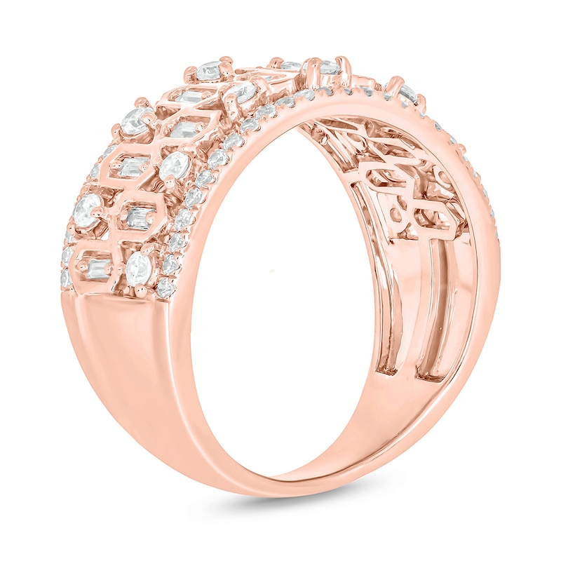 Main Image 2 of 3/4 CT. T.W. Diamond Edge Hexagon Pattern Band in 10K Rose Gold