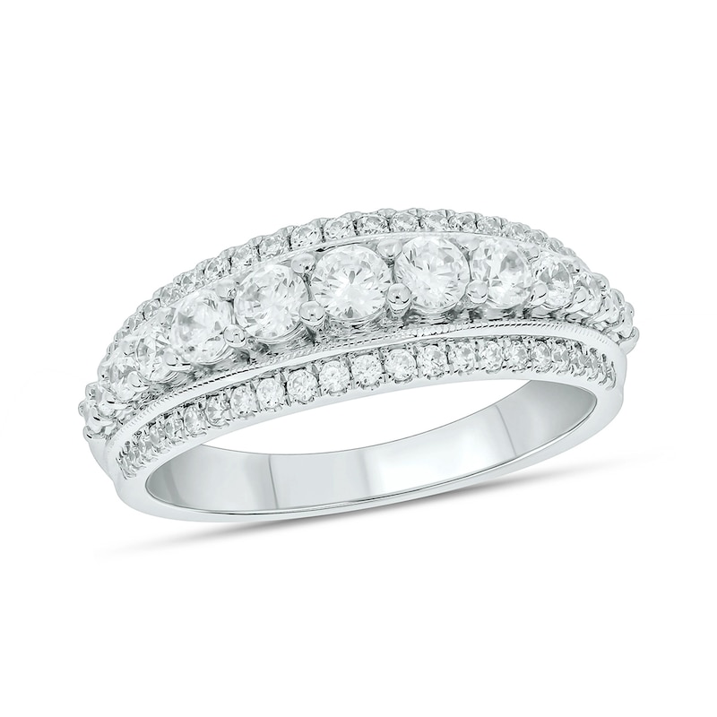 Main Image 1 of 1 CT. T.W. Diamond Edge Graduating Center Row Band in 10K White Gold