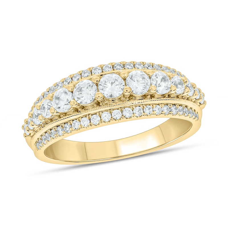 Main Image 1 of 1 CT. T.W. Diamond Edge Graduating Center Row Band in 10K Gold