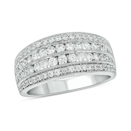 1 CT. T.W. Diamond Multi-Row Vintage-Style Band in 10K White Gold