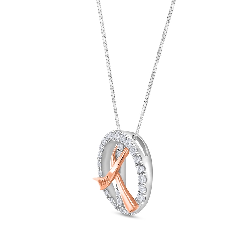 Main Image 2 of 3/8 CT. T.W. Diamond Peace Sign with Ribbon Pendant in 10K Two-Tone Gold