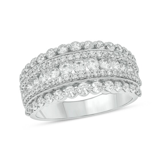 1-1/2 CT. T.w. Diamond Scallop Multi-Row Vintage-Style Band in 10K White Gold