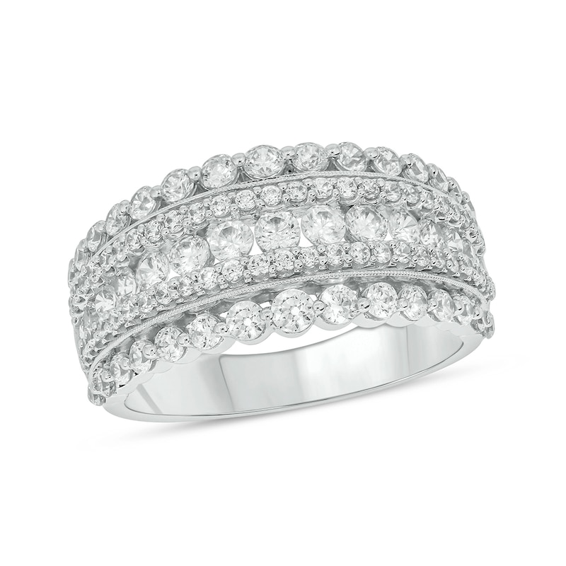 Main Image 1 of 1-1/2 CT. T.W. Diamond Scallop Multi-Row Vintage-Style Band in 10K White Gold