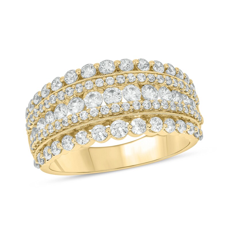 Main Image 1 of 1-1/2 CT. T.W. Diamond Scallop Multi-Row Vintage-Style Band in 10K Gold