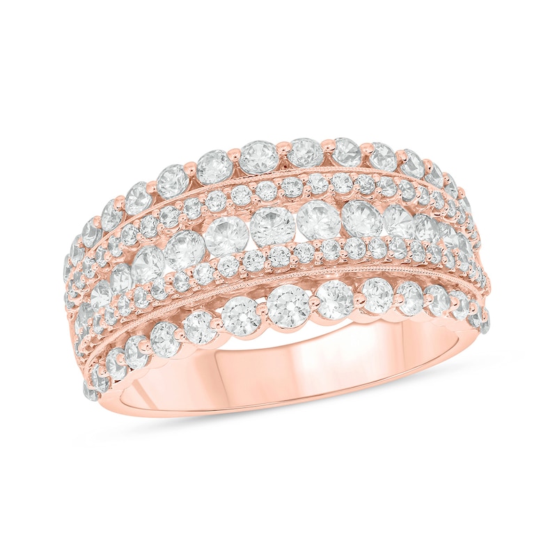 Main Image 1 of 1-1/2 CT. T.W. Diamond Scallop Multi-Row Vintage-Style Band in 10K Rose Gold