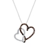 Thumbnail Image 1 of 1/5 CT. T.W. Champagne and White Diamond Offset Interlocking Hearts Pendant in Sterling Silver