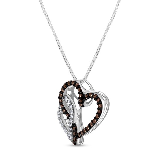 1/5 CT. T.w. Champagne and White Diamond Offset Interlocking Hearts Pendant in Sterling Silver