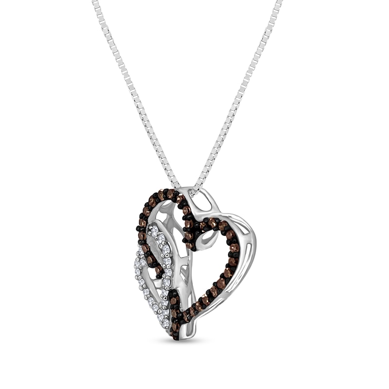 Main Image 2 of 1/5 CT. T.W. Champagne and White Diamond Offset Interlocking Hearts Pendant in Sterling Silver