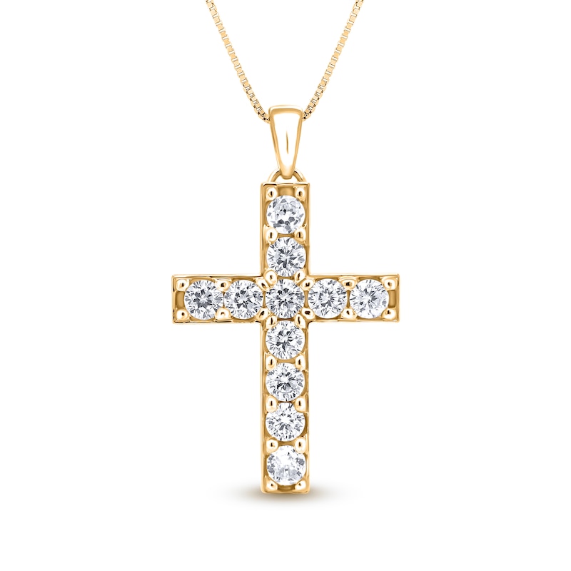 Main Image 1 of 2-3/4 CT. T.W. Diamond Bar Cross Pendant in 14K Gold