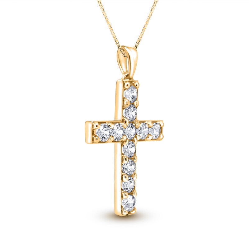 Main Image 2 of 2-3/4 CT. T.W. Diamond Bar Cross Pendant in 14K Gold