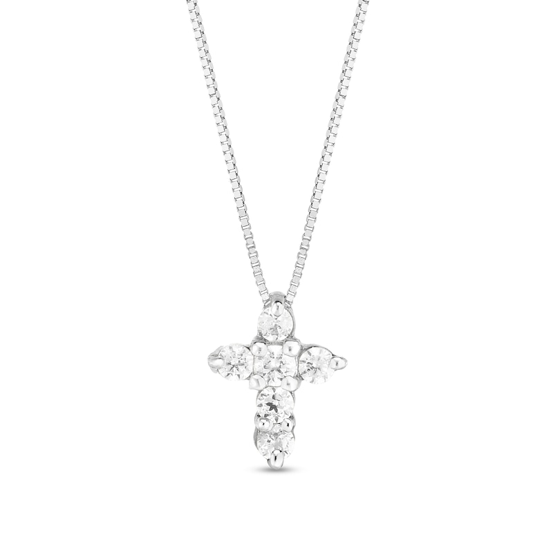 Main Image 1 of 1/10 CT. T.W. Diamond Dainty Cross Pendant in 10K White Gold