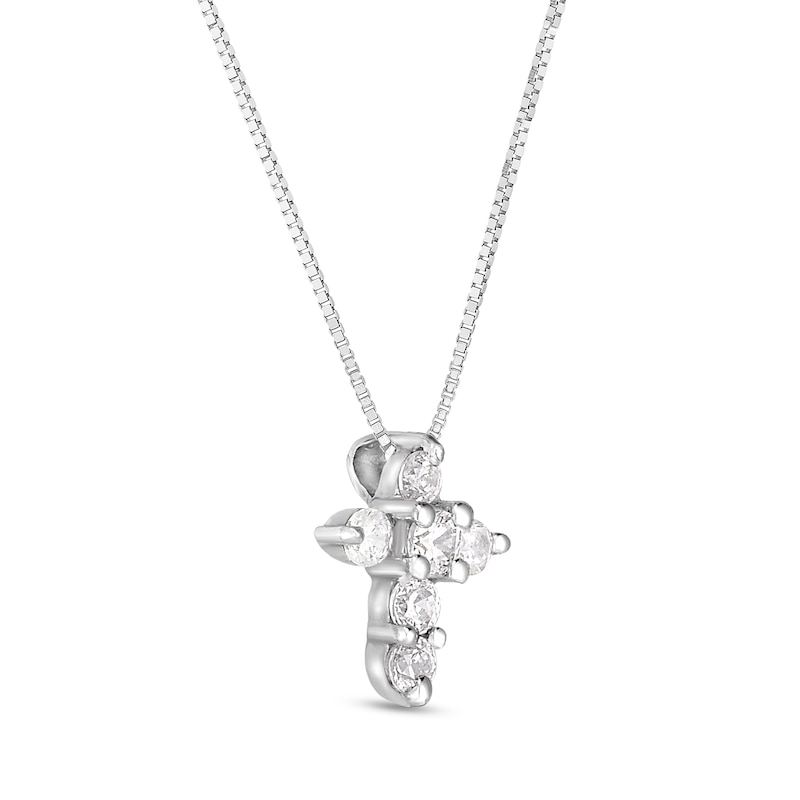 Main Image 2 of 1/10 CT. T.W. Diamond Dainty Cross Pendant in 10K White Gold