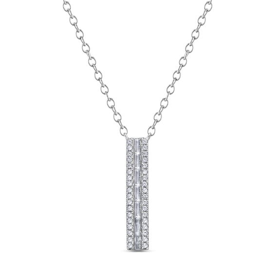 3/8 CT. T.w. Baguette Diamond Edge Vertical Bar Pendant in 10K White Gold