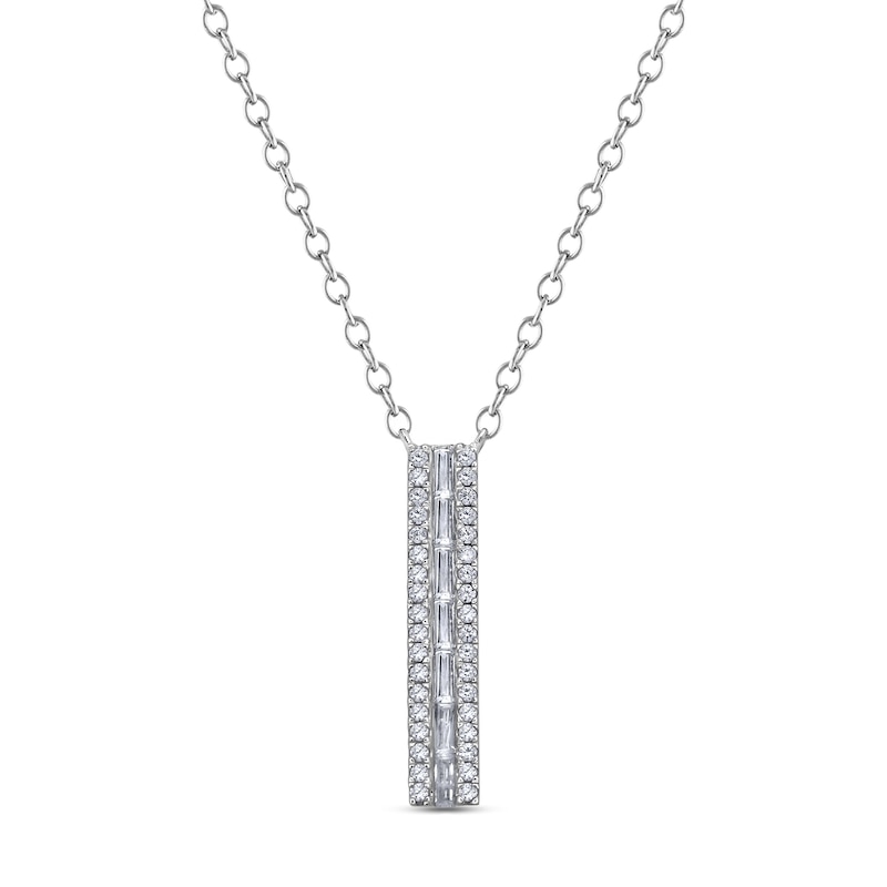 3/8 CT. T.W. Baguette Diamond Edge Vertical Bar Pendant in 10K White ...