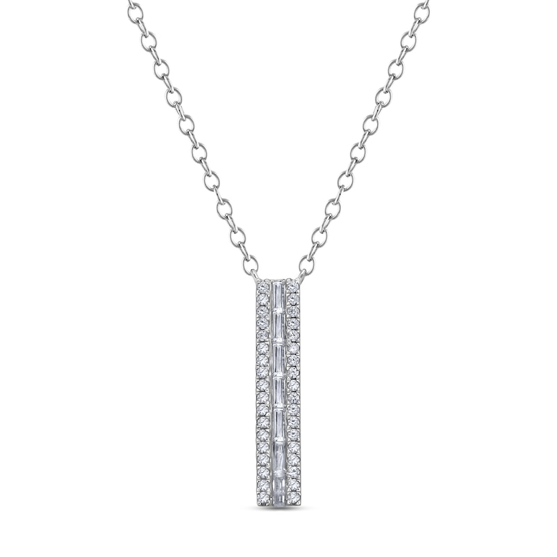 Main Image 1 of 3/8 CT. T.W. Baguette Diamond Edge Vertical Bar Pendant in 10K White Gold