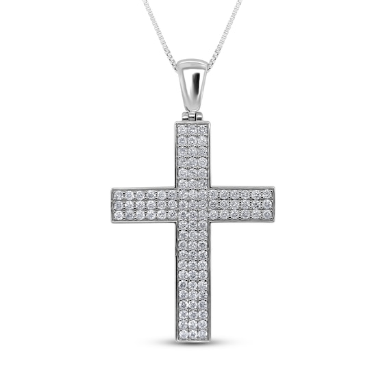 2 CT. T.w. Diamond Triple Row Cross Pendant in 14K White Gold