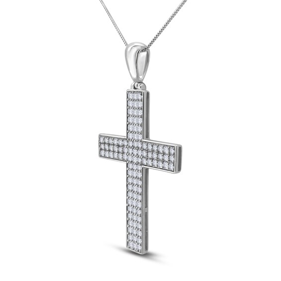 2 CT. T.w. Diamond Triple Row Cross Pendant in 14K White Gold
