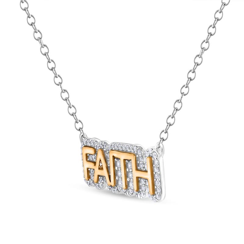 Main Image 2 of 1/4 CT. T.W. Diamond Outlined "FAITH" Necklace in Sterling Silver and 14K Gold Plate