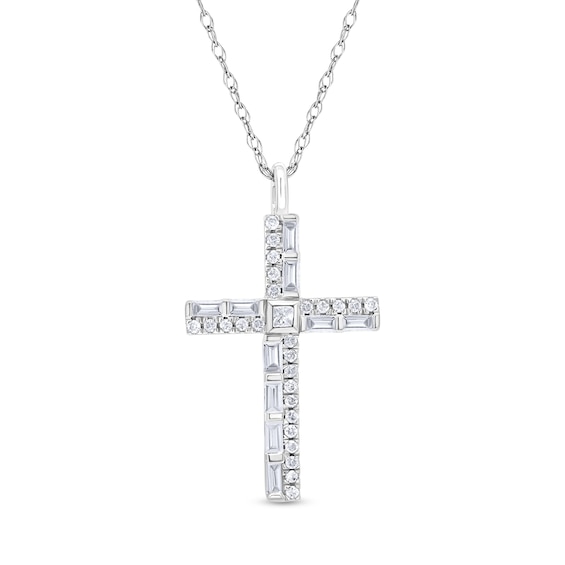 1/3 CT. T.w. Multi-Shaped Diamond Cross Pendant in 10K White Gold