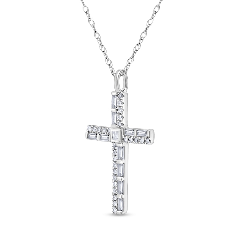 Main Image 2 of 1/3 CT. T.W. Multi-Shaped Diamond Cross Pendant in 10K White Gold