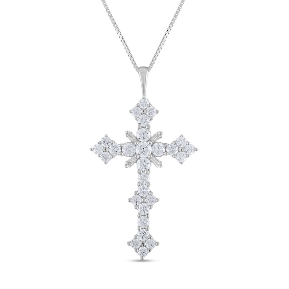 3 CT. T.w. Diamond Pointed Cross Pendant in 14K White Gold