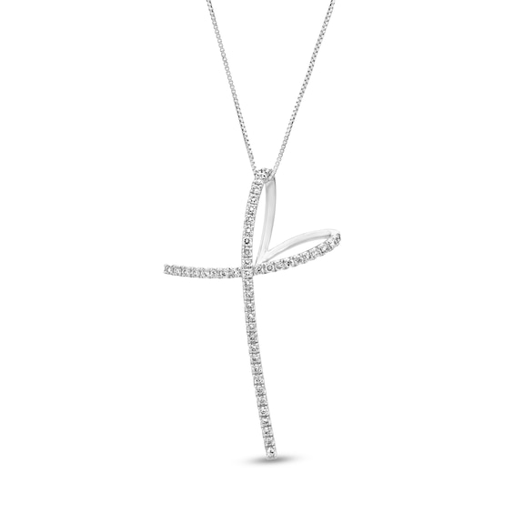 1/3 CT. T.w. Diamond Heart Loop Cross Pendant in 10K White Gold