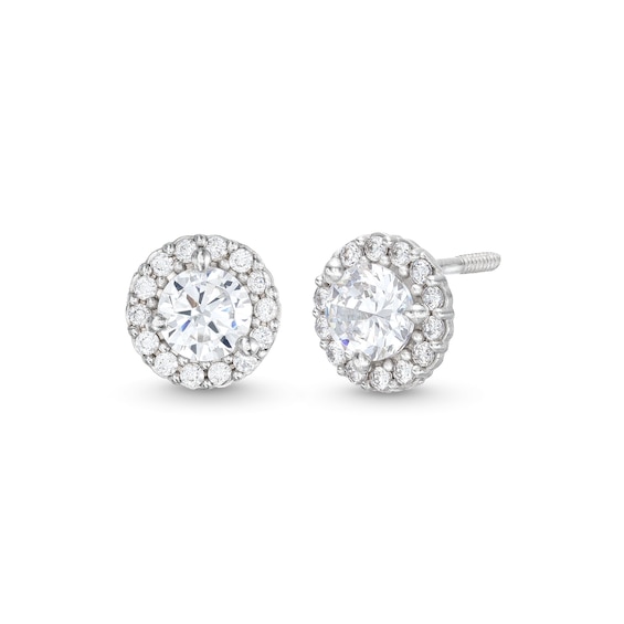 Child's Cubic Zirconia Frame Stud Earrings in 14K White Gold