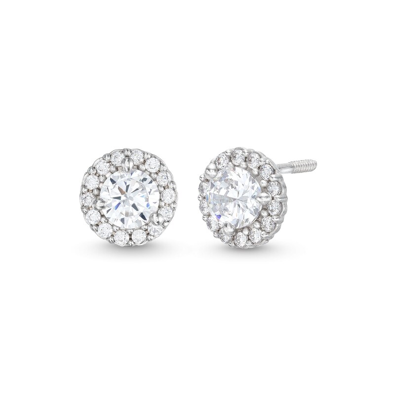 Main Image 1 of Child's Cubic Zirconia Frame Stud Earrings in 14K White Gold