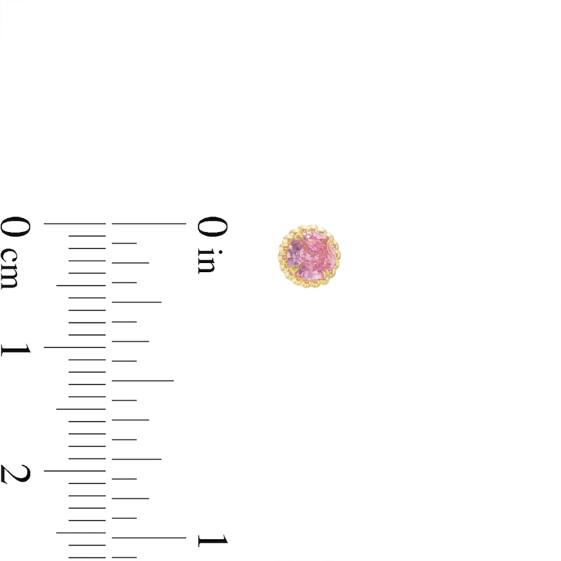 Main Image 2 of Child's Pink Cubic Zirconia Beaded Frame Stud Earrings in 14K Gold