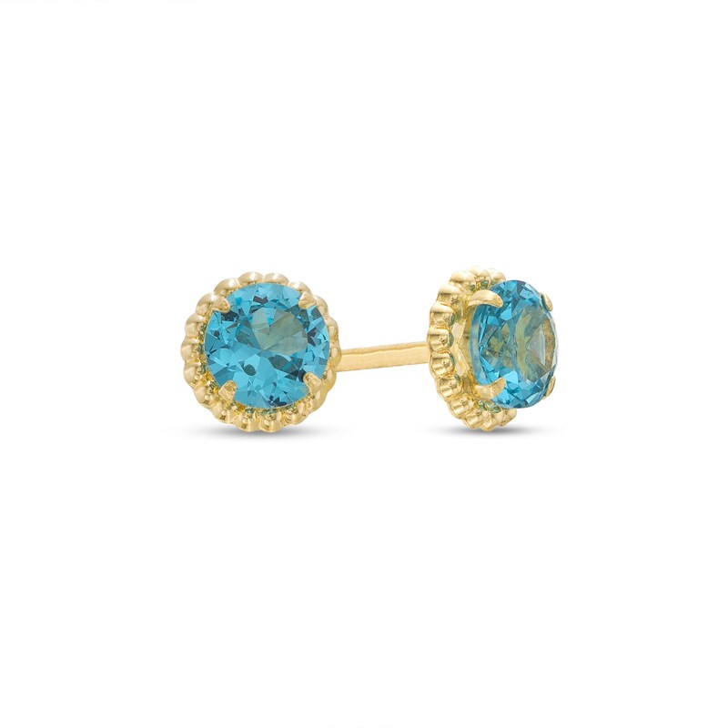 Main Image 1 of Child's Blue Cubic Zirconia Beaded Frame Stud Earrings in 14K Gold