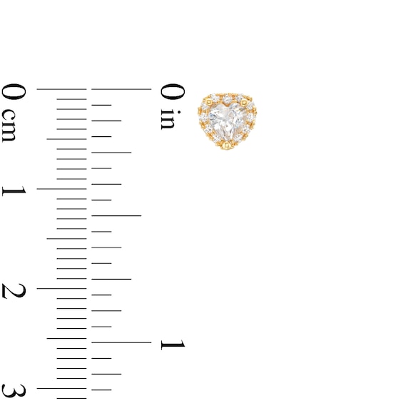 Child's Cubic Zirconia Frame Heart Stud Earrings in 14K Gold
