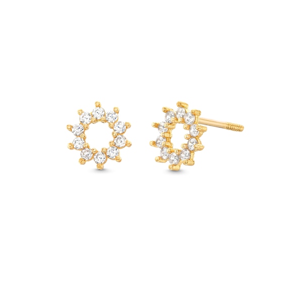 Child's Cubic Zirconia Sun Outline Circle Stud Earrings in 14K Gold