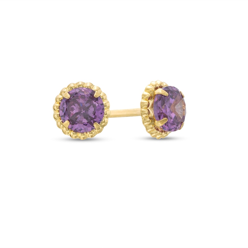 Main Image 1 of Child's Purple Cubic Zirconia Beaded Frame Stud Earrings in 14K Gold